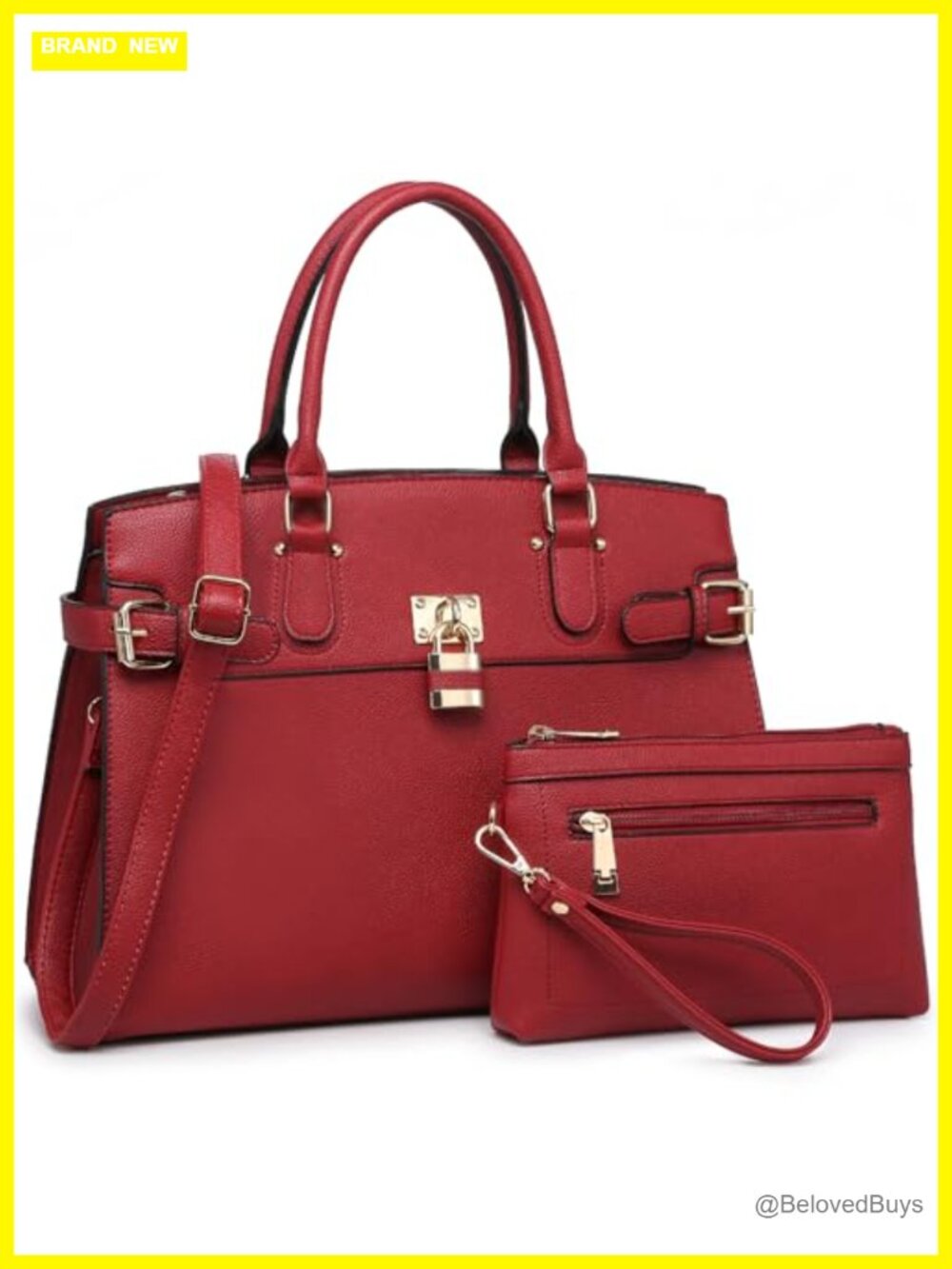 Vegan PU Leather Satchel Tote with Matching Wristlet Top Handle Shoulder Bag